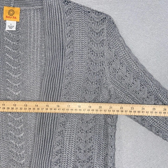 Ruby Rd Cardigan Womens Large Grey Long Sleeve Tight Knit Tasseled Casual Adult - Picture 5 of 11
